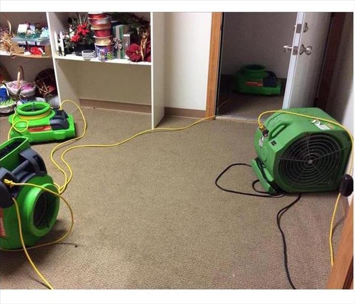 air movers drying the wet room